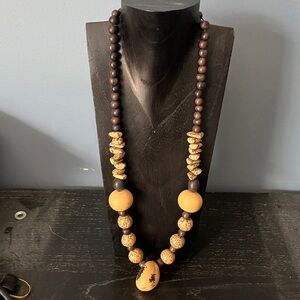 Earthy Beaded Necklace with Yellow and Brown Accents